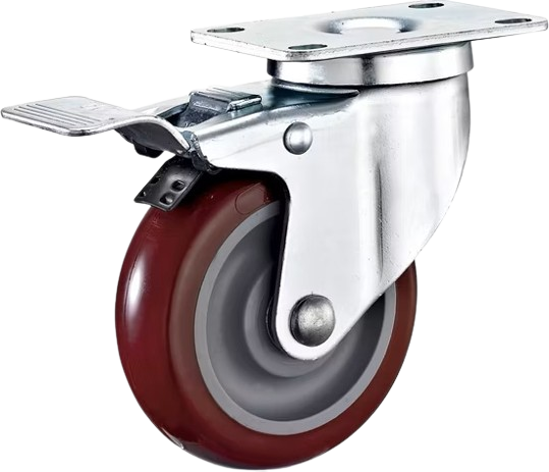 Imagen de RUEDA GIRATORIA DE 3" POLIURETANO ROJO/NEGRO CON FRENO CAPACIDAD 90KG